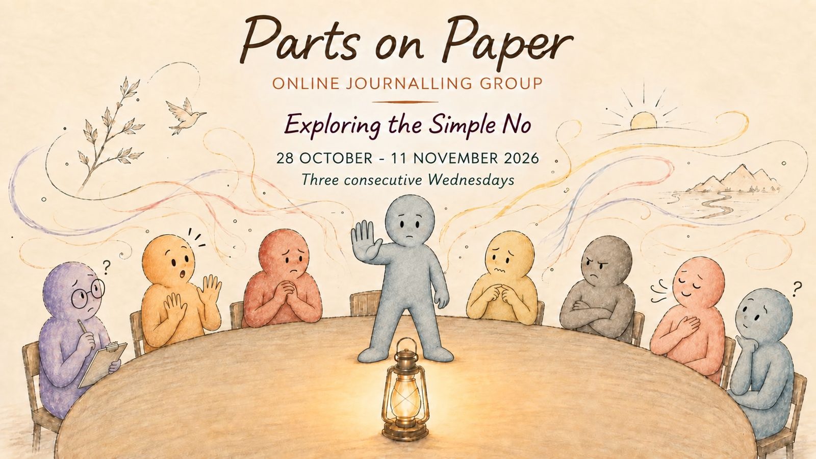 Parts on Paper: Exploring the Simple No, 28 October to 11 November 2026, three consecutive Wednesdays